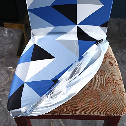 Image of House of Quirk Elastic Chair Cover Stretch Removable Washable Short Dining Chair Cover Protector Seat Slipcover (Pack of 1, Blue Obtuse Triangle)