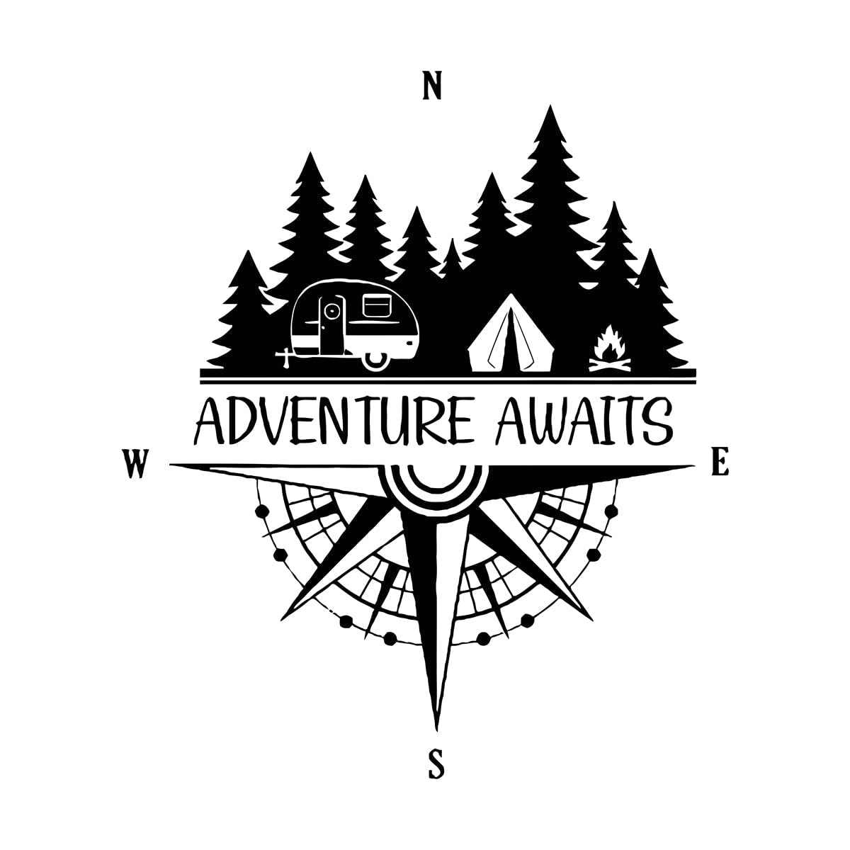 Lzhouting Wall Stickers 1891 Adventure Compass Wall Decal Campervan Stickers Outdoors Camper Decals Removable Home Decoration Rv Small - 36X42cm