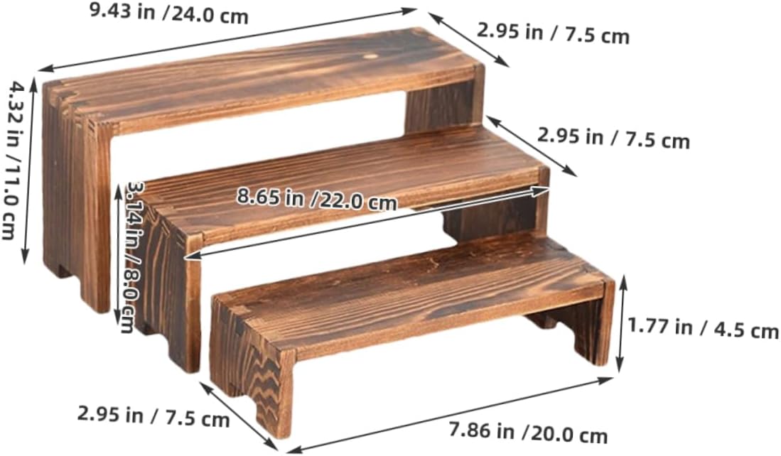 2sets Wooden Display Rack Retail Display Shelves Cupcake Stand Tiered Stand Riser for Decor Food for Party Multi-function Figures Sturdy Jewelry Holder Wood for