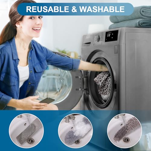 Microfiber Duster, with Extension Pole(Stainless Steel) 30 to 100 Inches, Reusable Bendable Dusters, Washable Lightweight Dusters for Cleaning Ceiling Fan, High Ceiling, Blinds, Furniture, Cars