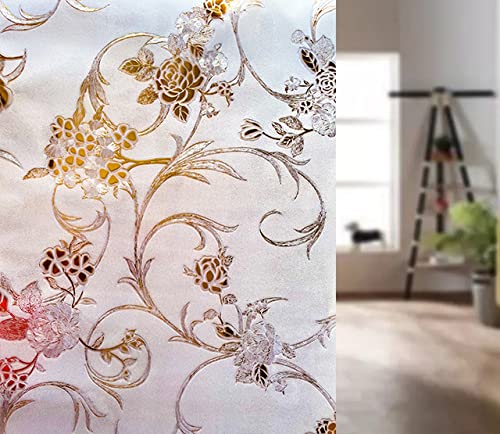 One2one Enterprises 3D Printed Window Privacy Glass Self Adhesive Decorative for Bathroom/Door/Window/Heat Control/Sidelight/Anti UV (Golden Rose 2 x 10 Feet)