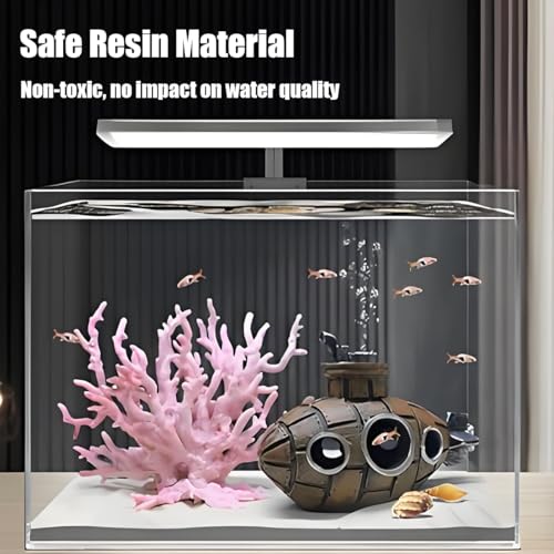 Image of Fish Tank Decorations, Aquarium Decor Thematic Ornaments, Cute Little Diver Aquarium Decoration Cartoon Fish Playmate with Submarine - Floating Aquarium Decorations (Submarine Gold)