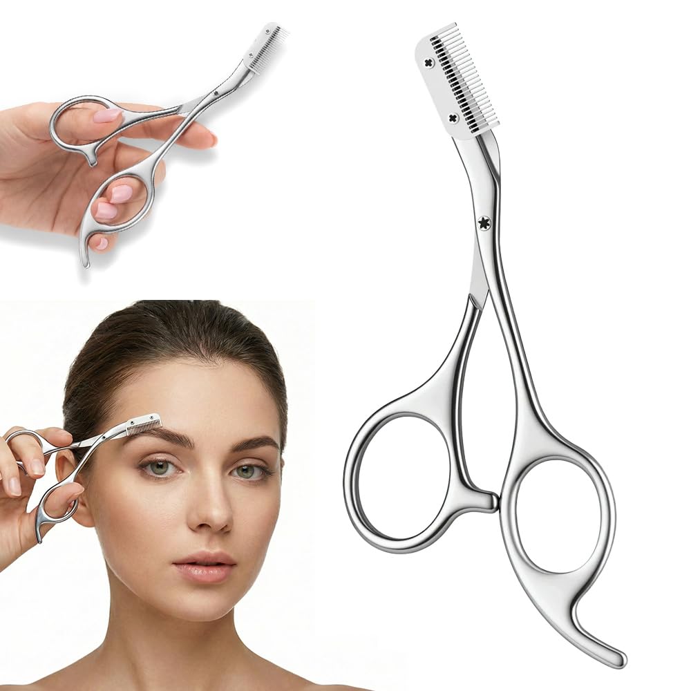 Eyebrow Trimmer Scissor with Comb,Stainless Steel Eyebrow Trimmer for Women