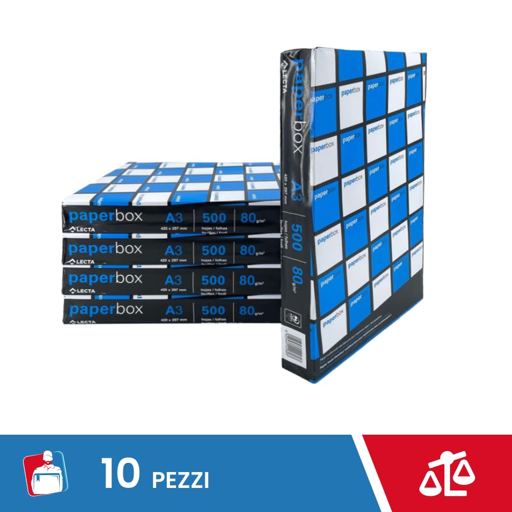 IMBALLAGGI 2000 - Risma Carta A3 10x500 Fogli 420x297 mm 80gr, Multiuso per Cancelleria Ufficio e Scuola, Stampante Fotocopie Inkjet/Laser/HP, Uso Professionale