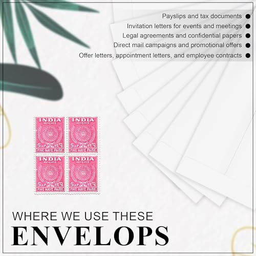Image of GLUN White Plain Envelopes Pack of 50 Pieces for Cheques, Legal Documents & Invoices, Envelopes Size 4.5 x 10 Inch, 120 GSM Thick Paper Sheet