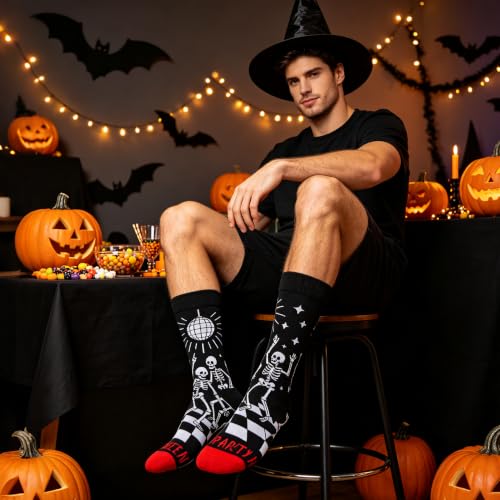 Halloween Socks Men, Halloween Gifts for Men Boys, Pumpkin Skeleton Socks - image 2