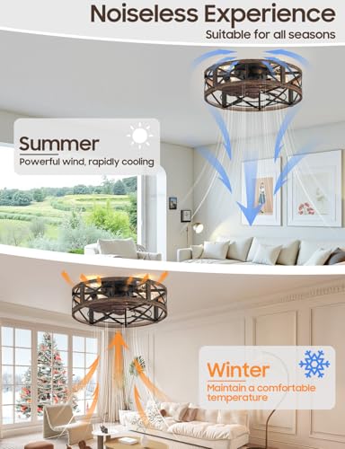 Caged Ceiling Fan with Light and Remote, 20" Low Profile Flush Mount Ceiling Fans with Light, 6 Speed, Timing, Reversible DC Motor, Small Farmhouse Fan Lights for Bedroon Kitchen Living Dining Room — view 5