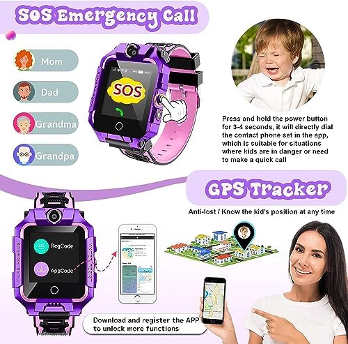 OKYUK Reloj Inteligente GPS 4G para Niños 4-12 años con Llamadas Bidireccionales, SOS, WiFi, Pantalla Táctil Impermeable