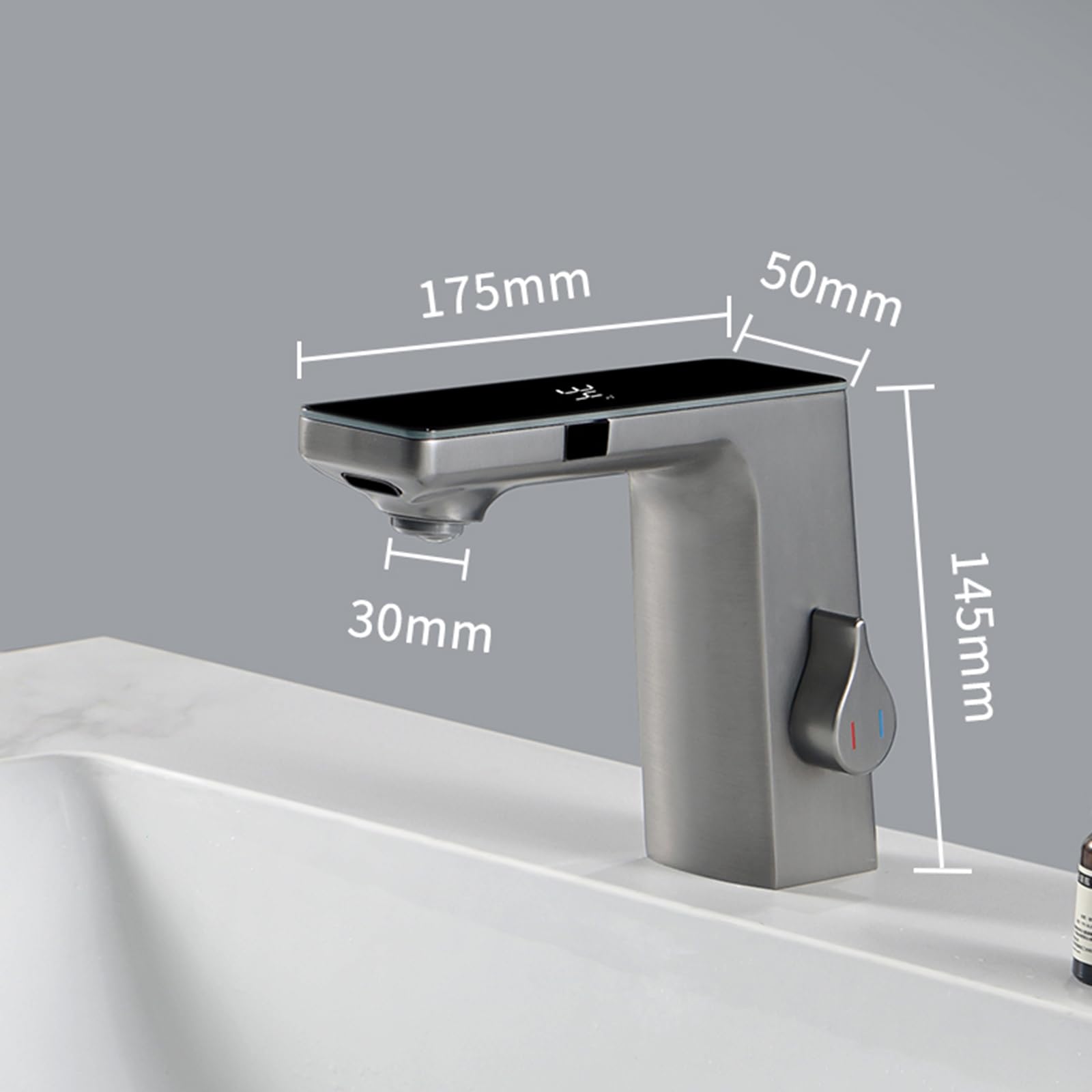 Genérico Grifos de Lavabo Sin Contacto para Baño Mezcladores de Lavabo con Sensor Inteligente Y Pantalla Digital 1 Orificio Cromados
