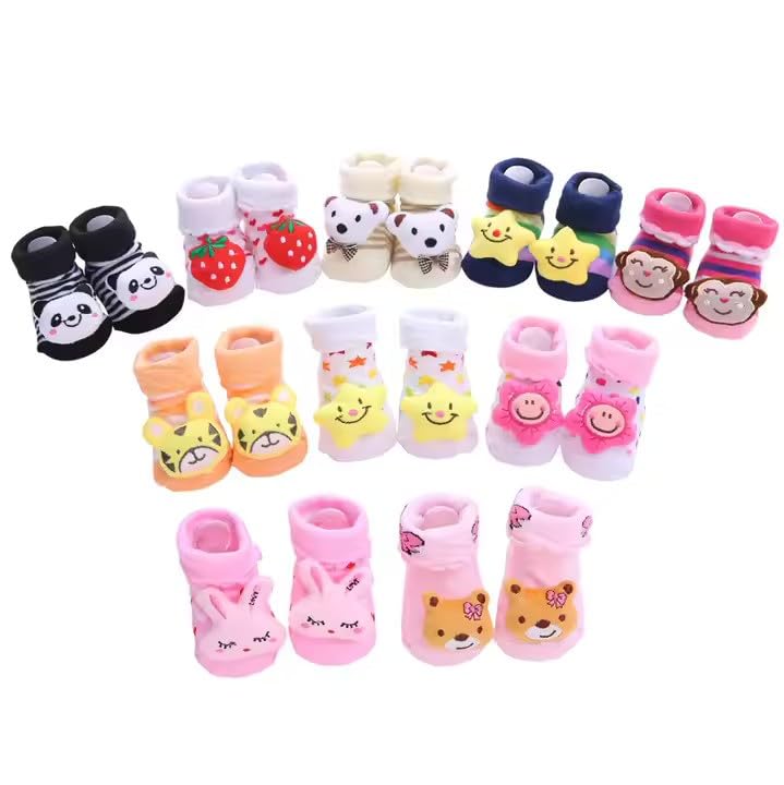 3 Set of 3D Cartoon Booties/Infants Socks for new born baby (0-6 months, Multicolor & Designs)