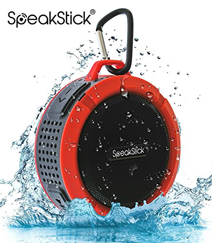 Bluetooth Shower Speaker SpeakStick PRO with, Listen to Music & Receive Phone Calls Anywhere, Powerful 5W Speaker, Micro SD and Built in Microphone, for Outdoor & Indoor Use - Red