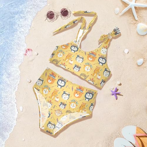 Toddler Girls Bikini Set Tribal Animals Swimsuits Kid Bowknot Swimwear 2 Piece Bathing Suit 3-12T 5