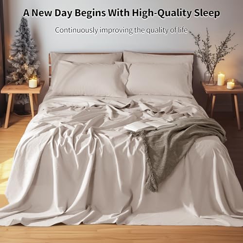 Image of LBRO2M 100% French Pure Linen Sheet Set 6Pcs, 16 inch Deep Pocket Full Size
