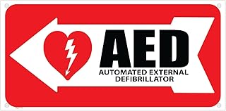 AED Sign with Left Arrow | AED Inside Location Signage for Defibrillators First Aid Sign | Wall Cabinet Marking | 5 x 10 inch Plastic