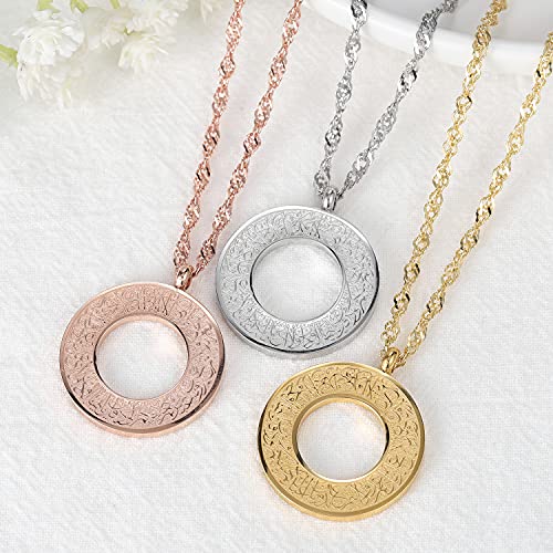 Qitian Islamic Jewelry Gifts For Women Muslim Pendant Gold Allah Arabic Necklaces Ayatul Kursi Necklace Islam Eid Ramadan Gifts For Women Men（Gold-Hollow） #TOP3