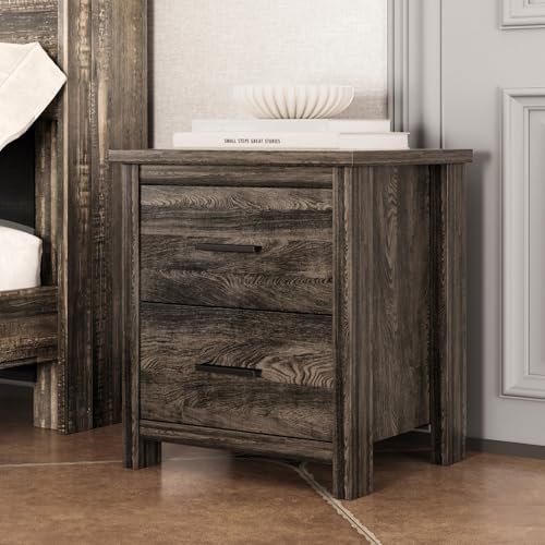 Image of Merax 4-Pcs Queen Size Bed Frame Dresser Night Stand Bedroom Set, Platform with USB Charging Ports Storage Headboard & 1 x 5 Drawers Cabinet & 2 x Nightstands, Wooden, Antique Grey