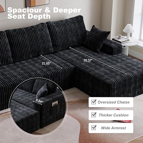 Image of Modular Sectional Sofa Couches L-Shape Couch 3 Seat Modular Sofa Memory Foam Sectional Couches for Living Room (Black, 108 inch+Right Chaise)