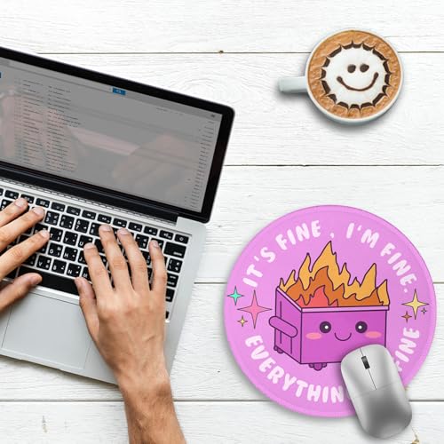 Image of Gctriki Dumpster on Fire Mouse Pad, Cute Round Mouse Pads for Desk, Funny Purple Mousepad for Computer Laptop Gaming, Stitched Edge Non-Slip Rubber Base, Cute Office Desk Accessories Decor for Women