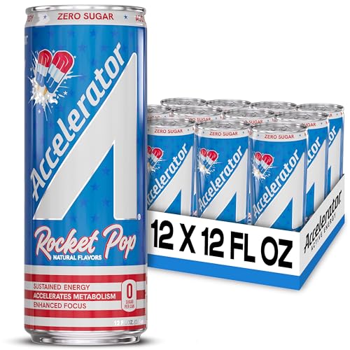 Image of Accelerator Active Energy Drink, Rocket Pop 12oz can (12 pack) | Zero Sugar, Sustained Energy from 100% Natural Caffeine (200mg from Green Coffee Bean & Green Tea extract)