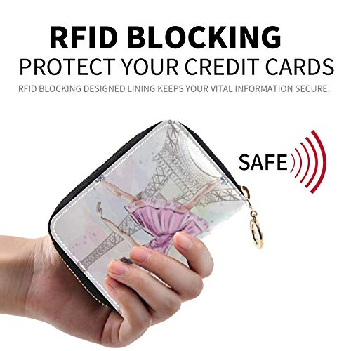 susiyo Paris Eiffel Tower Ballerina Dancing Girl Credit Card Wallet, RFID Blocking Compact Women Leather Card Holder Zipper Purse2