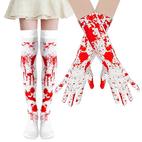 Bipl Halloween Kostüm Blutig, Blutige Handschuhe Socken Set, Sexy Krankenschwester Kostüm Accessoire, Blutige Strumpfhose Halloween Horror Braut...