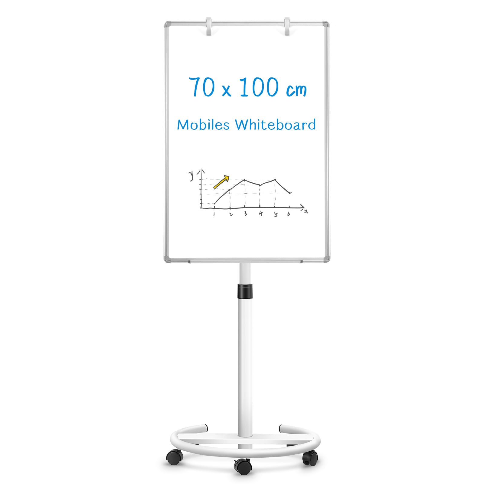 Lavagna bianca mobile, 70 x 100 cm, lavagna magnetica con supporto, lavagna a fogli mobili regolabile in altezza, Dry Erase Standing White Board per ufficio, lezioni