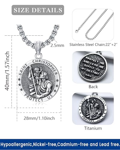 Wasee St Michael/St Christopher Medal Pendant Necklace for Men Religious Amulets Jewelry Gifts with 22"+2" Rolo Chain4