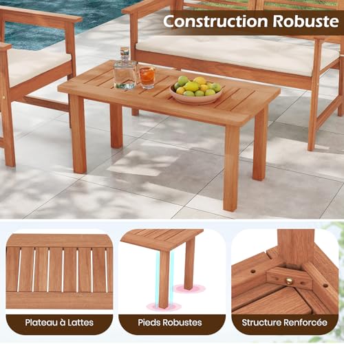 Table basse d’extérieur rectangulaire avec meuble d’appoint en bois de terrasse - 6