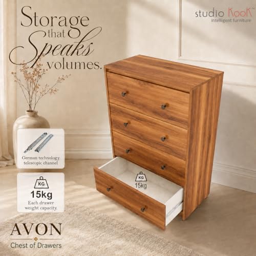 Image of Studio Kook Avon Engineered Wood Chest of Drawers, 4 Drawers (Matte Finish) (Amber Walnut)