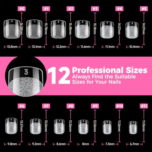 Image of UNA GELLA 312Pcs Extra Short Squoval Nail Tips, Square Pre-Etched Half Matte Soft Gel Nail Tips Square Full Cover, No File Needed Clear Squoval Acrylic False Nails for DIY Nail Art Extension 12 Sizes