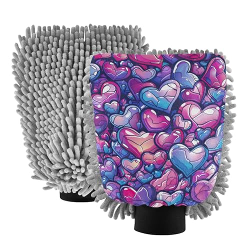 IOACIY Absorbent Microfiber Car Wash Drying Mitts, 2 Pack, Scratch-Free & Lint-Free, Rich Foam, Highly Absorbent, Double Sided, Wash Mitt Perfect for Car Washing, M, Heart (15)
