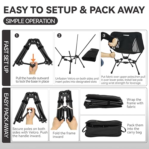 Image of MARCHWAY Lightweight Folding Camping Chair, Portable Foldable Compact for Outdoor Camp, Travel, Beach, Picnic, Festival, Hiking, Backpacking, Supports 330Lbs (Black)