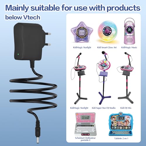 Pixestt Ladegerät, Adapter, 6 V, Ladegerät 6 V, für Sux Produkte, Vetch Wecker oder andere 6 V, 1 A, 1,8 m, Lieferung mit zwei Adapterkabeln.