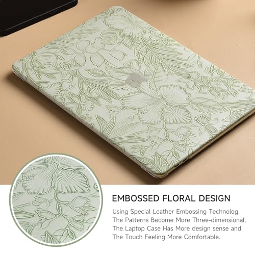 Funda MacBook Air 15 M2/M3 verde claro rígida con flores y protector teclado 4