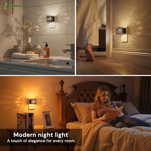 Image of L LOHAS LED Night Lights Plug into Wall, 4 Pack 3CCT Night Light with Dusk to Dawn Sensor, Amber /3000K /5000K Color Changing Night-Lights, Adjustable Brightness, for Hallway Bedroom Home Decor