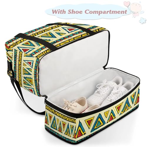 Large Weekender Overnight Bags Travel Duffel Bag for Women Men Ethnic Retro Colorful Gym Bags With Shoe Compartment Foldie Travel Tote Bag Carry On Personal Item Bag for Travel Gym Sports4