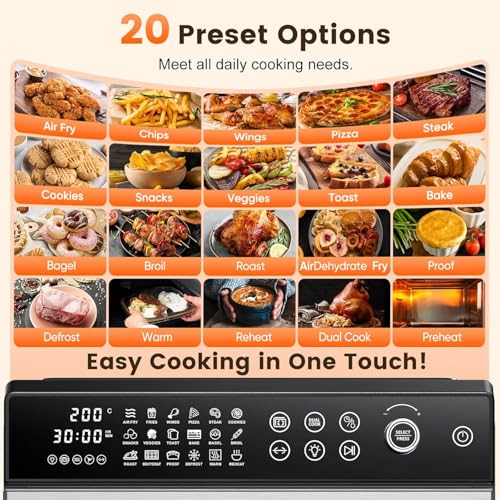 30L Heißluftfritteuse XXL Minibackofen mit LED-Touchscreen, Minibackofen mit Umluft mit 20 Programmen und Zwei Kochmodi, 1800W Heissluftfritteuse Air Fryer Oven ohne Öl, 8h Timer, Rezeptbuch,7 Anhänge – Bild 4