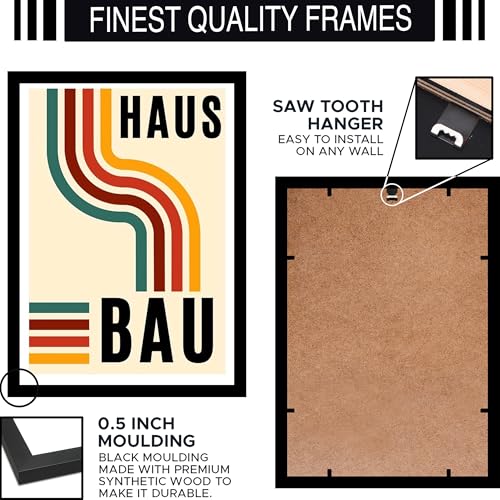 Image of BLINKART Vintage Bauhaus Retro Geometric Aesthetic Poster Gallery | Colorful Wrap Framed For Home Office Studio Living Room Modern Art Studio Decoration Abstract Shapes | (d63) | 13x10 Inch