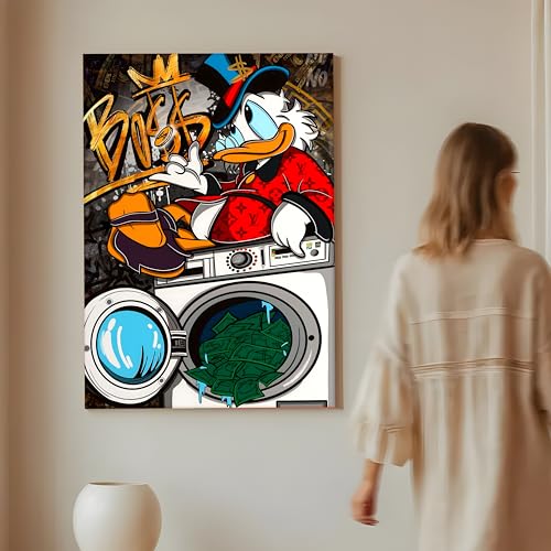 Image of Modern Graffiti Duck Pop Art Canvas Wall Art Painting For Living Room | Colorful Urban Style Wall Art Painting | Contemporary Home & Office Decor, 56x86 cm