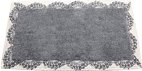 EUROSTYLE Tappeto da Bagno in 100% Cotone con Bordo Stampato Pizzo scendi Doccia Super Assorbente soffice e Aderente al Pavimento Lavabile in Lavatrice (Misura 50X80CM, Grigio)