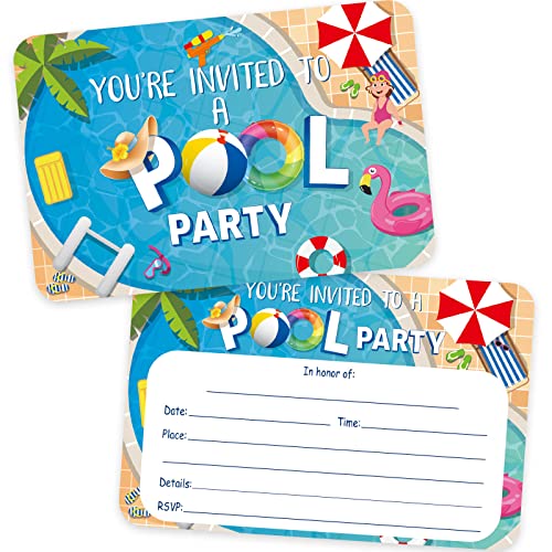 Pajean 30 Set Pool Party Invitations with Envelopes Summer Birthday Party Supplies Invitations Cards for Boys Girls Pool Invite Cards