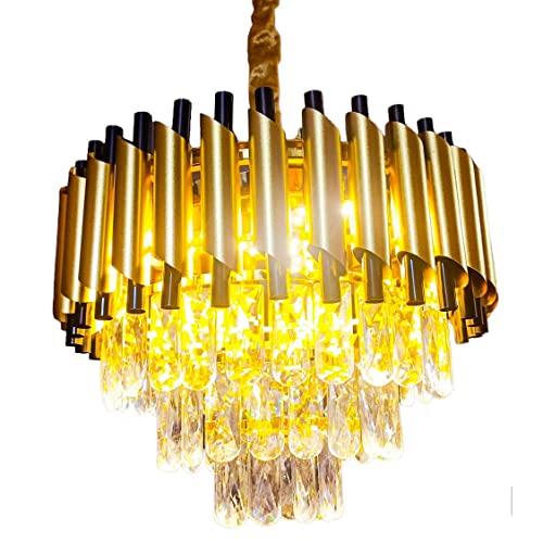 Image of DREAMY DESIGNS Chandelier Lights for Ceiling Black Gold 400 MM 3-Tier K9 Crystal Chandeliers for Living Room 3 Mode LED Light Warm White for Hall Modern Jhumar Designer Bedroom and Dining Room