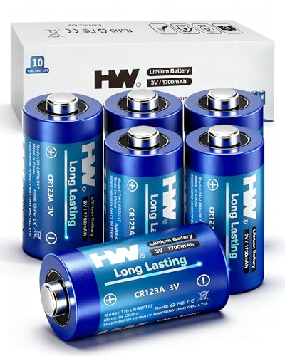 HW CR123A 3V Lithium Battery, [6-Pack] 1700mAh High Capacity 123 Batteries, 3 Volt CR17345 for Fire