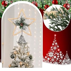 Christmas beaded star tree topper farmhouse christmas tree topper rustic star tree topper with berries pinecones neutral christmas star tree topper for xmas tree decorationsconewooden  urban country home decor