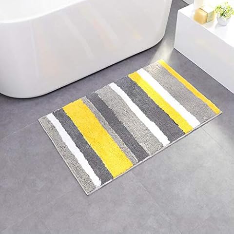 Bathroom Rug Mat Non-slip Plush Carpet Mats Shower Bath Rug Machine Washable Perfect for Tub, Shower, and Bath Room (18×26", Yellow/Grey) Cover