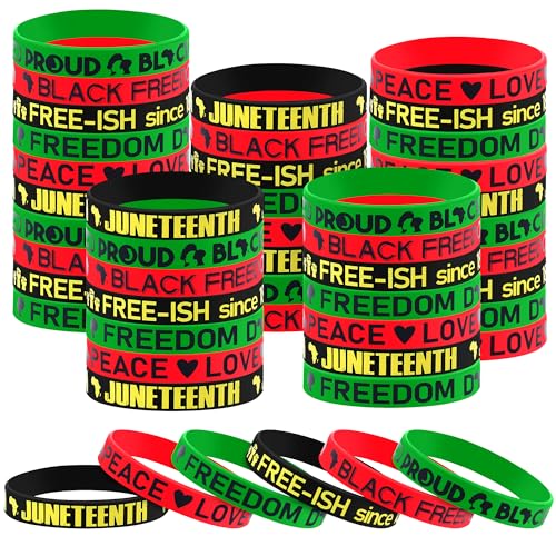Fovths 48 Pieces Juneteenth Silicone Bracelets Wristbands Happy Juneteenth Day Party Favors Black Freedom Day Rubber Bracelets for African Independence Day Patriotic Party Supplies Decorations Gifts