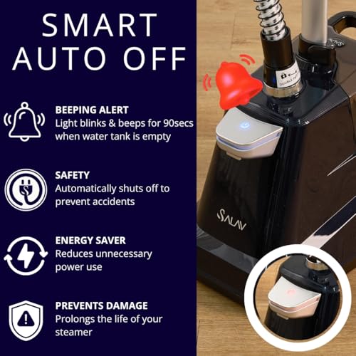 SALAV® Heavy Duty Smart Auto Shut-off Commercial Full-Size Garment Steamer, Beeping Alert when Water Runs out, Foot Pedal Control, XL 3L (101.5 oz) Tank, 1800 watts, 90+min of Continuous Steam, Navy