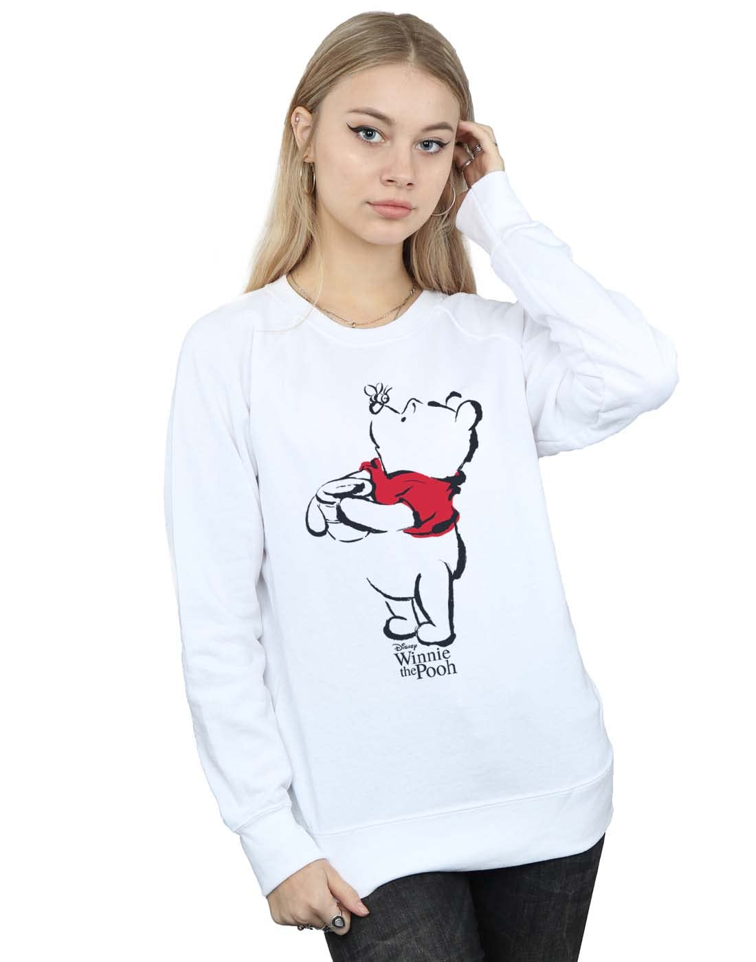 Disney Women's Winnie The Pooh Drawing Sweatshirt White Large