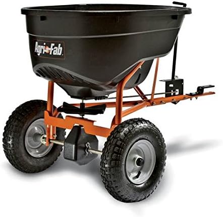 Super Heavy Duty Pull-Tow Behind 130 Pound Yard Lawn Field Garden Broadcast Spreader- Rod Linked On/Off With Precise Settings- Cased Gear Box Tapered Gearing- All Season Tires Long Lasting Durable