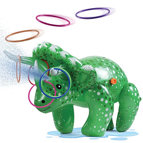 Prextex 2-in-1 Dinosaur Water Sprinkler and Ring Toss Combo | Outdoor Fun for Kids: Lawn Water Sprinkler, Garden Hose, Water Fountain, Pet Fountain, Toy Set for Baby Boy, Baby Girl & Toddler